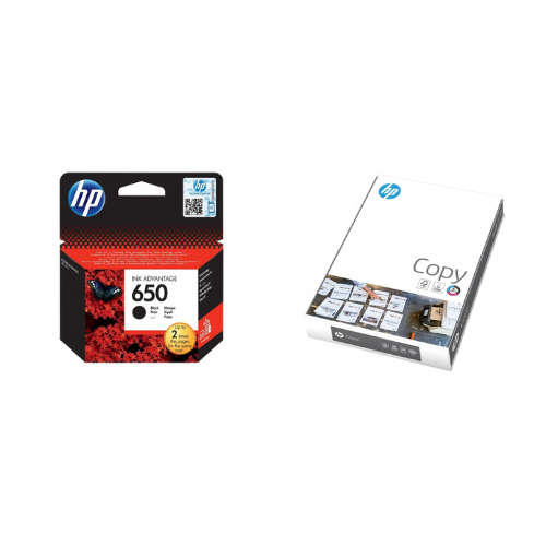 Oryginalny Tusz do drukarki HP 650 Czarny CZ101AE + Papier ksero HP COPY