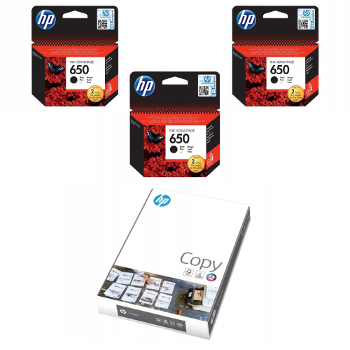 3x Tusz do drukarki HP 650 Czarny CZ101AE + Papier ksero HP COPY