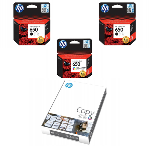 2x Tusz do drukarki HP 650 Czarny CZ101AE + Tusz HP 650 Kolor CZ102AE + HP COPY