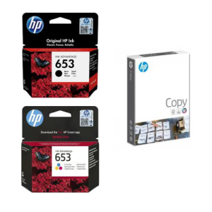Tusz do drukarki HP 653 Czarny 3YM75AE + Tusz HP 653 Kolor 3YM74AE + Papier ksero HP COPY