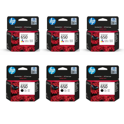 3x Tusz do drukarki HP 650 Czarny CZ101AE + 3x Tusz HP 650 Kolor CZ102AE