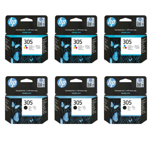 3x Tusz do drukarki HP 305 Czarny 3YM61AE + 3x Tusz HP 305 Kolor 3YM60AE