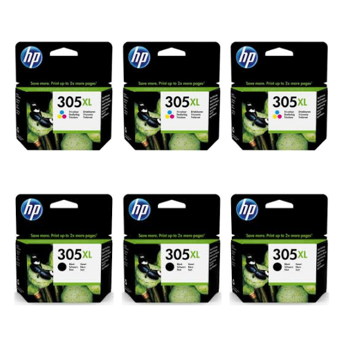 3x Tusz do drukarki HP 305XL Czarny 3YM62AE + 3x Tusz HP 305XL Kolor 3YM63AE